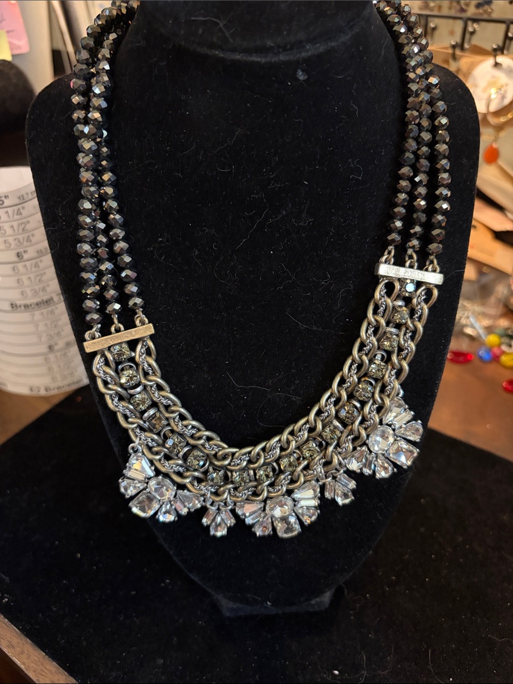 LOFT Black and Silver Multi-Strand Crystal Collar Necklace